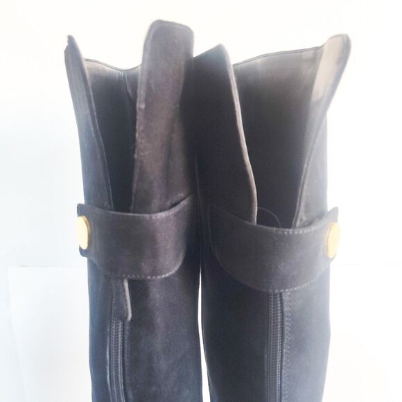 Nine West Knee High Boots Size 7.5 Black Suede Leather Block Heel Zip Riding - Picture 5 of 16